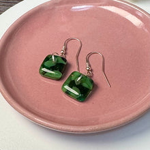 Nature Green Earrings Sterling Silver Fused Glass Earrings
