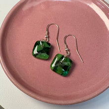 Nature Green Earrings Sterling Silver Fused Glass Earrings