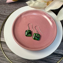 Nature Green Earrings Sterling Silver Fused Glass Earrings