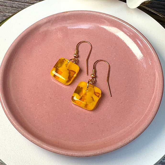 Sunshine Yellow Earrings Sterling Silver Fused Glass Earrings