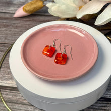 Bright Orange and Red Earrings Sterling Silver Fused Glass Earrings