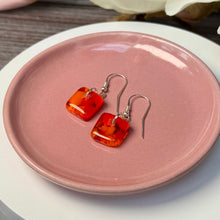 Bright Orange and Red Earrings Sterling Silver Fused Glass Earrings