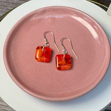 Bright Orange and Red Earrings Sterling Silver Fused Glass Earrings