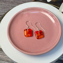 Bright Orange and Red Earrings Sterling Silver Fused Glass Earrings