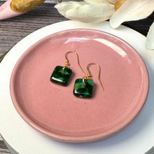 Nature Green Earrings Sterling Silver Fused Glass Earrings