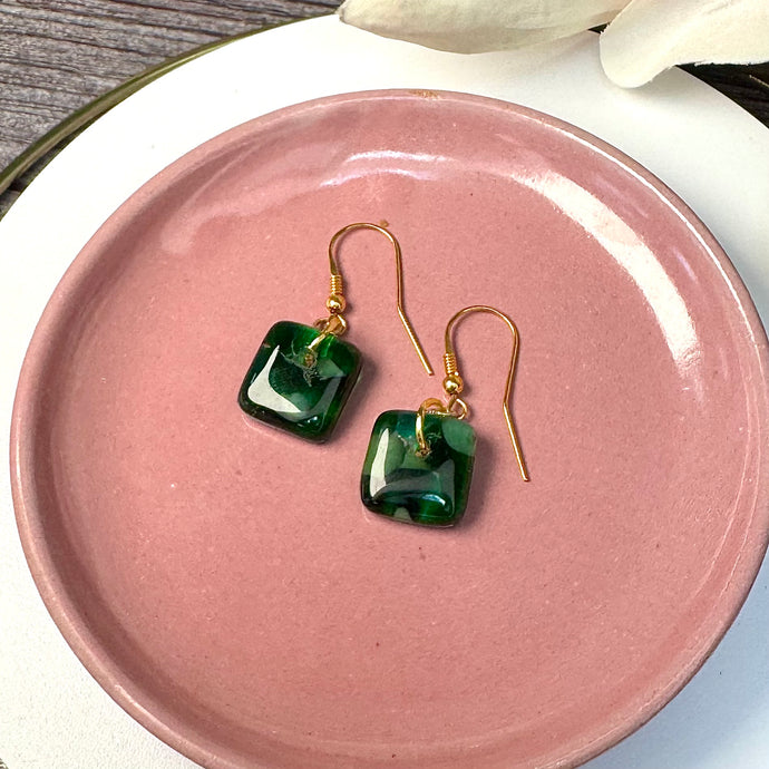 Nature Green Earrings Sterling Silver Fused Glass Earrings