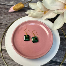Nature Green Earrings Sterling Silver Fused Glass Earrings