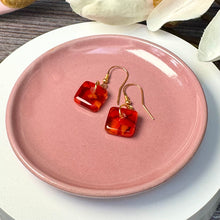 Bright Orange and Red Earrings Sterling Silver Fused Glass Earrings