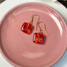 Bright Orange and Red Earrings Sterling Silver Fused Glass Earrings
