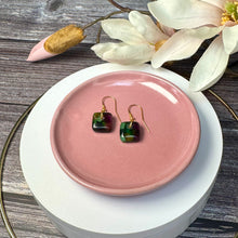 Warm Green and Purple Earrings Sterling Silver Fused Glass Earrings