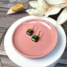 Warm Green and Purple Earrings Sterling Silver Fused Glass Earrings
