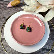 Warm Green and Purple Earrings Sterling Silver Fused Glass Earrings