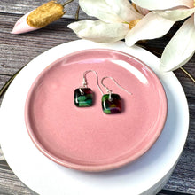 Warm Green and Purple Earrings Sterling Silver Fused Glass Earrings