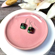 Warm Green and Purple Earrings Sterling Silver Fused Glass Earrings