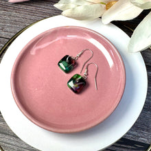 Warm Green and Purple Earrings Sterling Silver Fused Glass Earrings