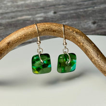 Nature Green Earrings Sterling Silver Fused Glass Earrings