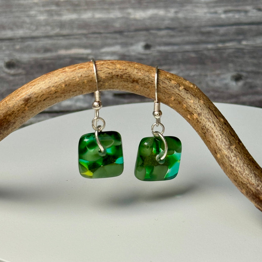 Nature Green Earrings Sterling Silver Fused Glass Earrings