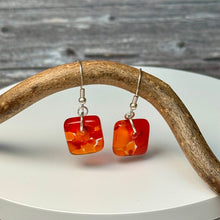 Bright Orange and Red Earrings Sterling Silver Fused Glass Earrings