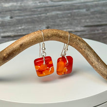 Bright Orange and Red Earrings Sterling Silver Fused Glass Earrings
