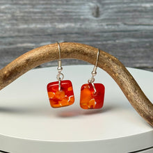 Bright Orange and Red Earrings Sterling Silver Fused Glass Earrings