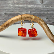 Bright Orange and Red Earrings Sterling Silver Fused Glass Earrings