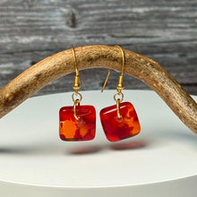 Bright Orange and Red Earrings Sterling Silver Fused Glass Earrings