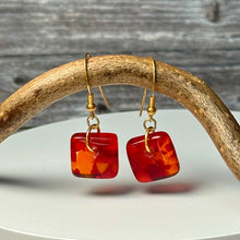 Bright Orange and Red Earrings Sterling Silver Fused Glass Earrings