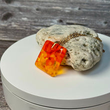 Yellow and Orange Square Necklace / Vibrant Fused Glass Jewellery