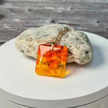 Yellow and Orange Square Necklace / Vibrant Fused Glass Jewellery