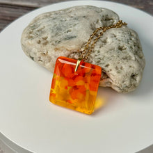 Yellow and Orange Square Necklace / Vibrant Fused Glass Jewellery