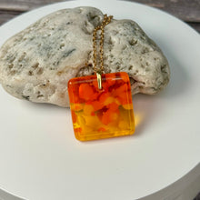 Yellow and Orange Square Necklace / Vibrant Fused Glass Jewellery