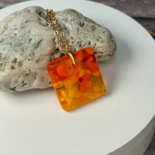 Yellow and Orange Square Necklace / Vibrant Fused Glass Jewellery