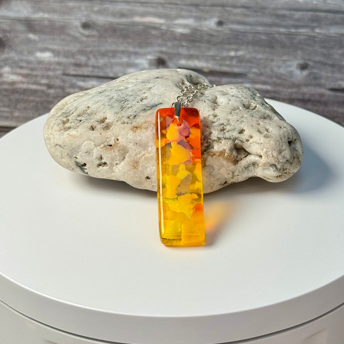Yellow and Orange Long Pendant Necklace / Vibrant Fused Glass Jewellery