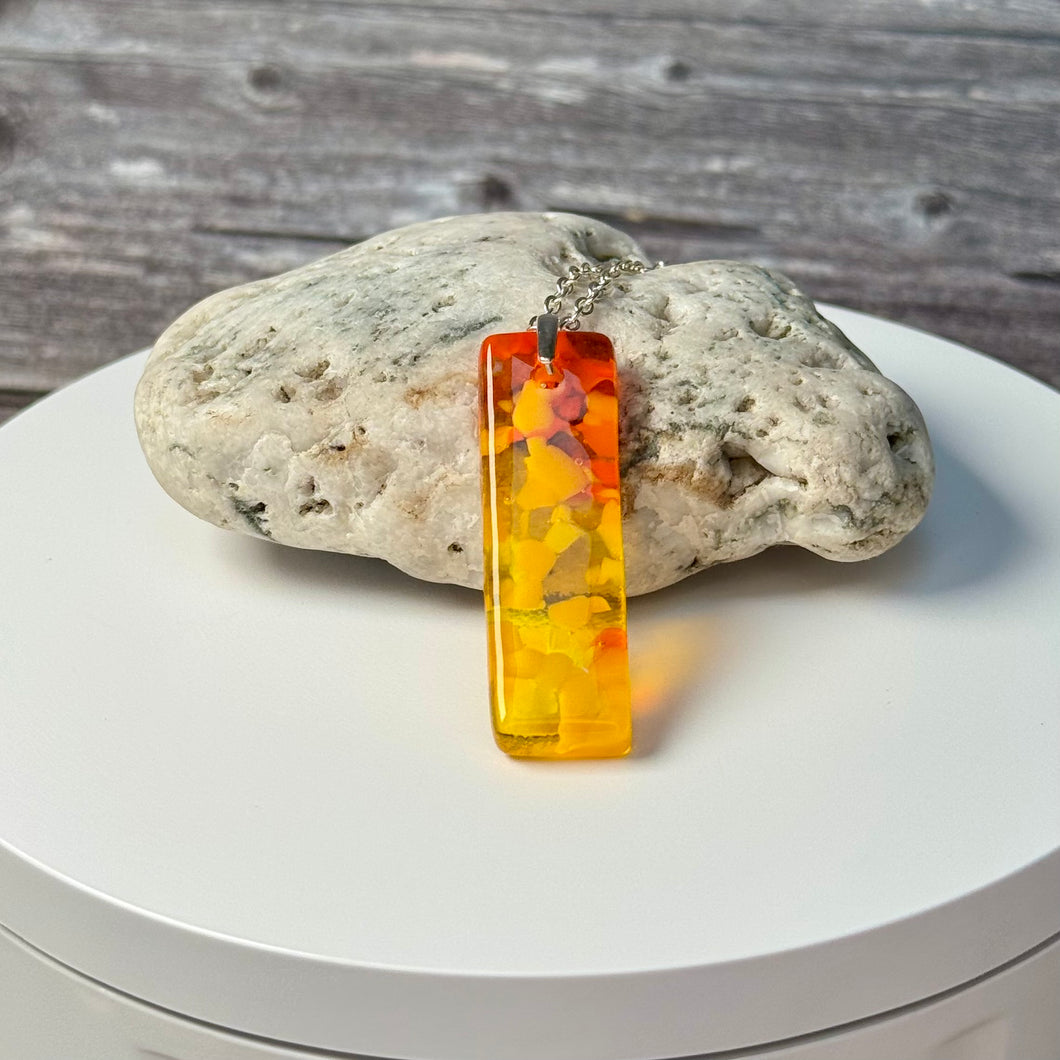Yellow and Orange Long Pendant Necklace / Vibrant Fused Glass Jewellery