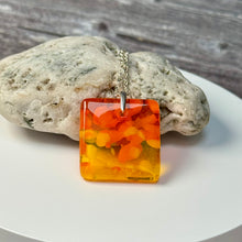 Yellow and Orange Square Necklace / Vibrant Fused Glass Jewellery