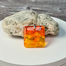 Yellow and Orange Square Necklace / Vibrant Fused Glass Jewellery