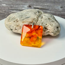 Yellow and Orange Square Necklace / Vibrant Fused Glass Jewellery