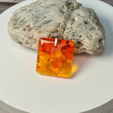 Yellow and Orange Square Necklace / Vibrant Fused Glass Jewellery