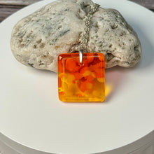 Yellow and Orange Square Necklace / Vibrant Fused Glass Jewellery