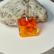 Yellow and Orange Square Necklace / Vibrant Fused Glass Jewellery