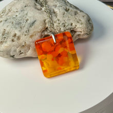 Yellow and Orange Square Necklace / Vibrant Fused Glass Jewellery