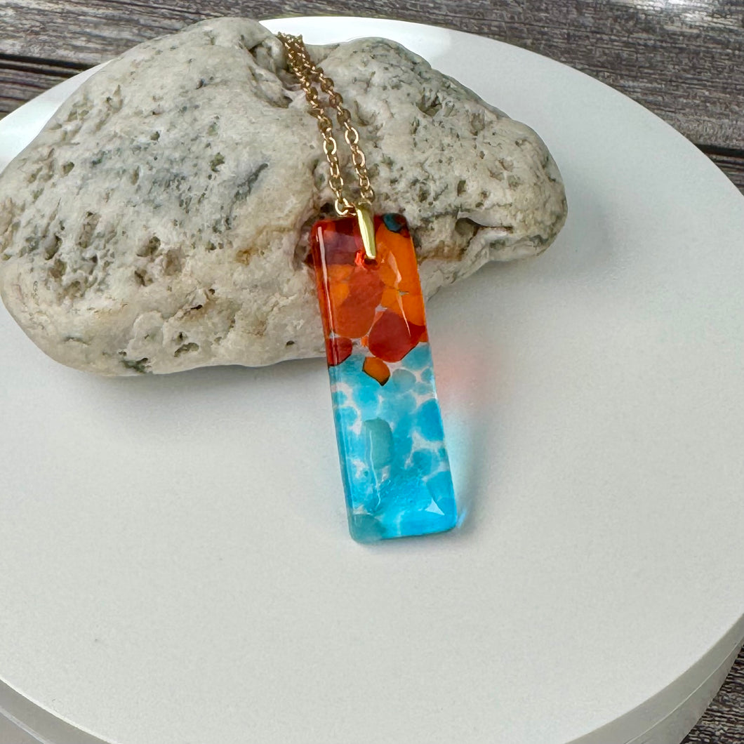 Red and Turquoise Long Pendant Necklace / Vibrant Fused Glass Jewellery (Copy)