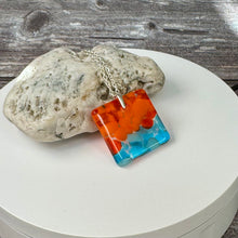 Orange and Turquoise Square Necklace / Vibrant Fused Glass Jewellery