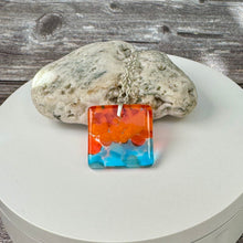 Orange and Turquoise Square Necklace / Vibrant Fused Glass Jewellery