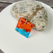 Orange and Turquoise Square Necklace / Vibrant Fused Glass Jewellery