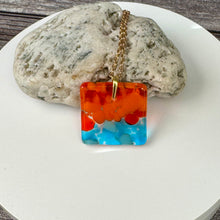 Orange and Turquoise Square Necklace / Vibrant Fused Glass Jewellery