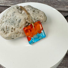 Orange and Turquoise Square Necklace / Vibrant Fused Glass Jewellery