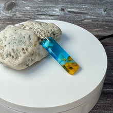 Yellow and Turquoise Long Pendant Necklace / Vibrant Fused Glass Jewellery