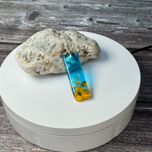 Yellow and Turquoise Long Pendant Necklace / Vibrant Fused Glass Jewellery