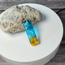 Yellow and Turquoise Long Pendant Necklace / Vibrant Fused Glass Jewellery